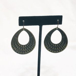 Teardrop Pear Engraved Design Dangle Pierced Hook Earrings 1 1/2" Bronze tone